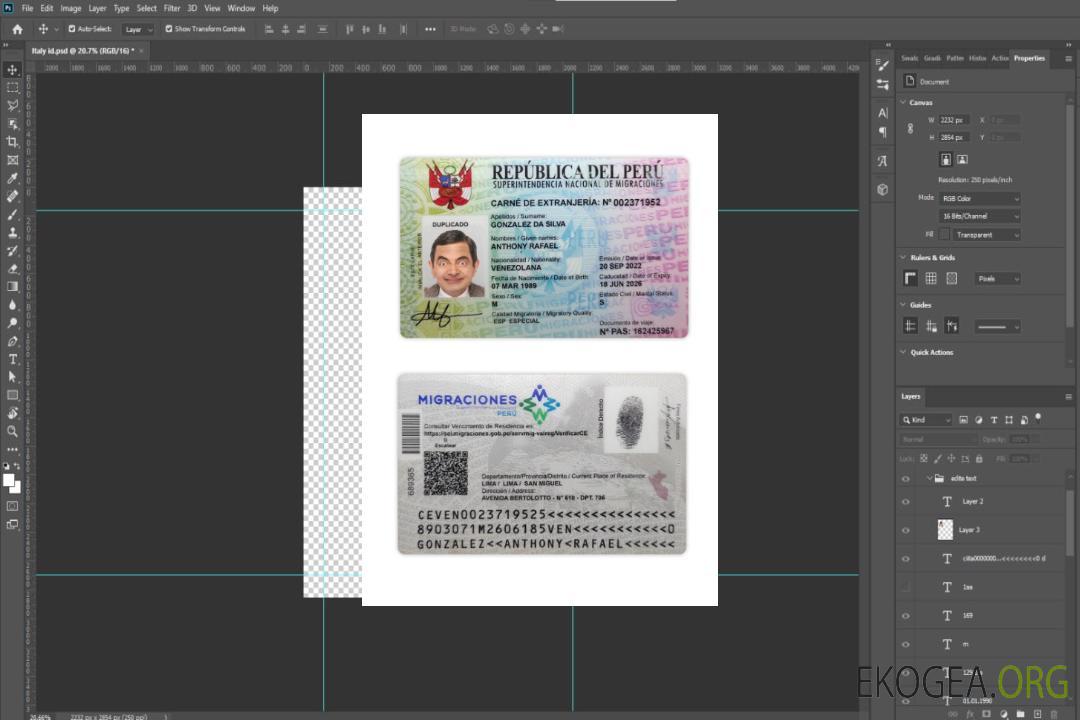 Carte d'identité nationale du Pérou template Carte d'identité nationale du Pérou template